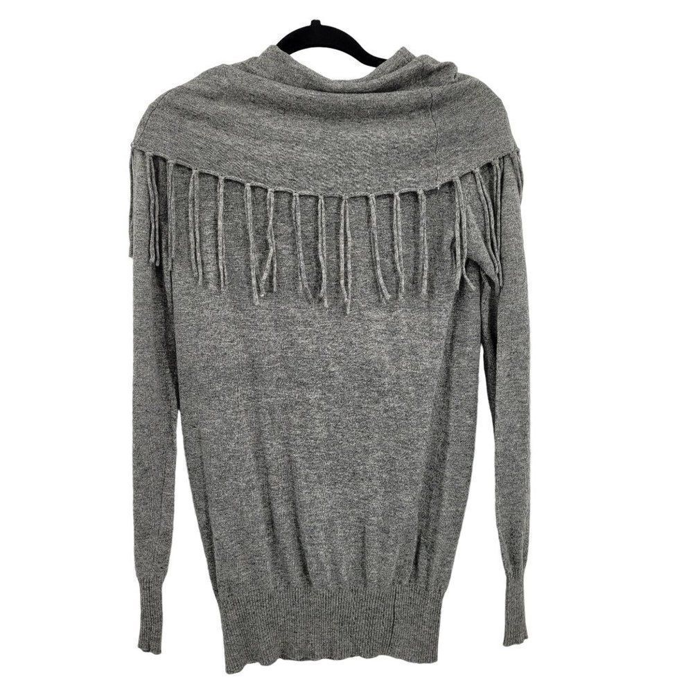 I Jeans by Buffalo Sweater Boho Western Fringe Cowl Neck Angora Blend‎ Gray L - Picture 3 of 13
